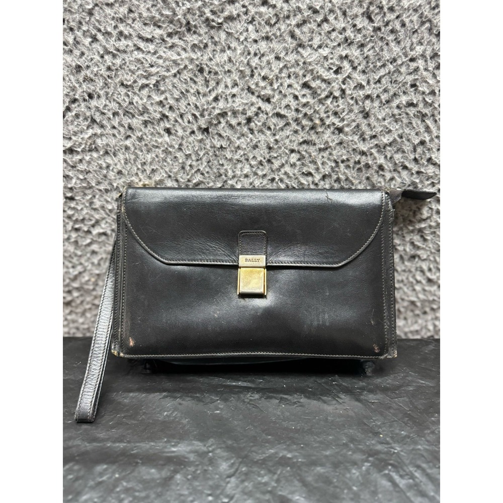 Vintage Bally Multifunctional Leather Clutch Pouch Bag Black‎